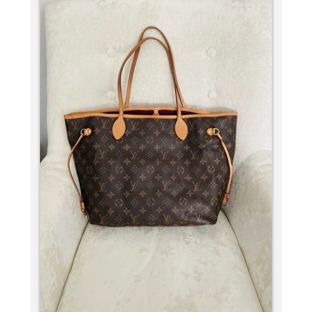 Authentic Louis Vuitton Monogram Leather/Canvs Neverfull Tote MM